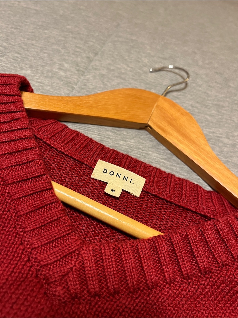 DONNI. Cotton Cashmere V-Neck Sweater in Rouge - Picture 9 of 10